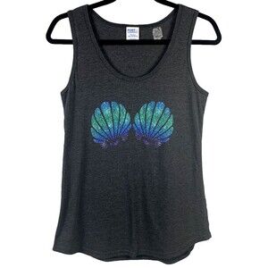 Port & Company Tank Top Women's Small Glitter Shells Gray Ring Spun Fan Favorite